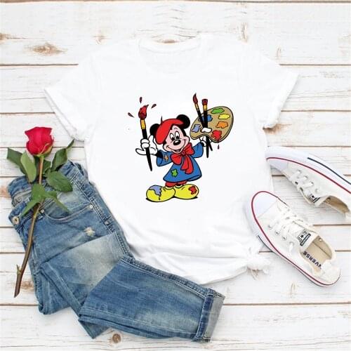 Mickey Mouse Disney Cartoon T Shirts Summer New Fashion Funny Streetwear Female T-shirt Graphic Tees For Girls 2021