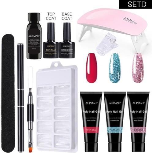 3 Color Poly Nail Gel 11Pcs Starter Nail Kit Glitter Gel Nail Gel UV/LED Building Jelly Gel Polish Enhancement Manicure Set