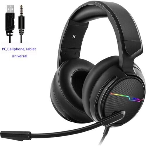 Gaming Headphones 7.1 Headset for PC Game Computer Bass Stereo Earphones with Microphone LED Light Adjustable 50mm USB 3.5mm