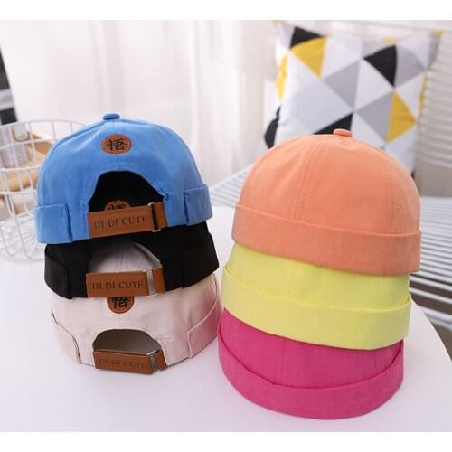 Doitbest boy Docker Cap Brimless Hat Chinese character WU girl Beanie Hats Cotton Retro Adjustable Spring Landlord Sailor Cap