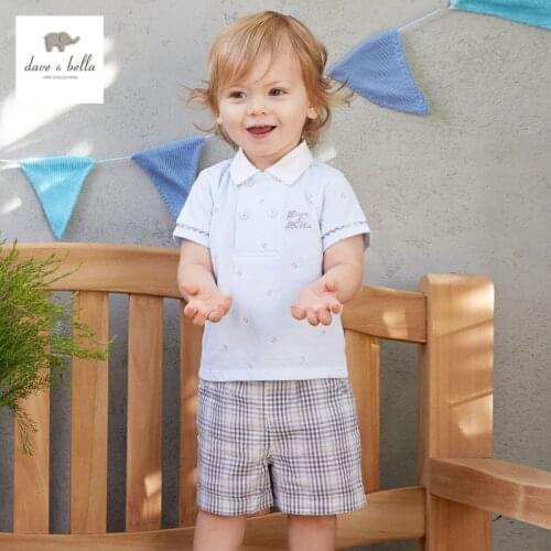 DB3306 dave bella summer baby boys plaid grid clothing set kids sailor stylish clothes boys cool soft clothing set