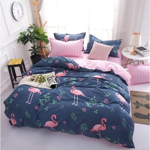 Modern Style 4pcs Flamingo Duvet Quilt Cover Pillowcases Bedding Set Single Double King Super