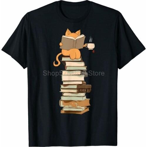 Kittens Cats Tea And Books Gift T Shirt Streetwear Funny Tee Shirt
