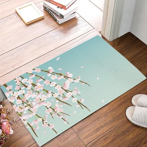 Twig Flower Branch Bud Pink Asian Cherry Tree Bath Rugs Non-Slip Doormat Door Mat Bathroom Accessories