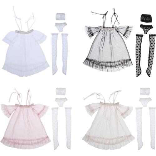 Cute Doll Girl Dress Set, One-piece Dress, Underwear and Socks Set for 1/3 BJD MSD Dollfie Clothes and Accessories