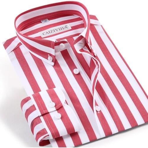 Luxury Quality Long Sleeve Striped Dress Shirt Mens Casual Button Down Collar Easy Care Cotton Shirts Business Formal Clothing