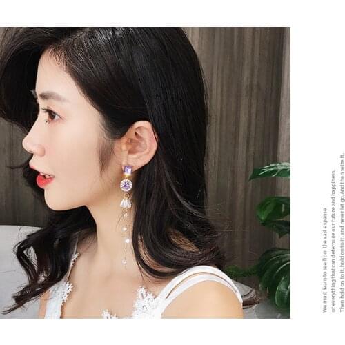 Wholesale New 925 asymmetric earrings female crystal from Swarovskis temperament long earrings wild tide tassel earrings