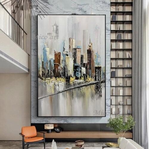 Palette Knife Textured Hand Painted City Building Abstract Oil Painting City Scene Canvas Picture Wall Decorative Art For Wall