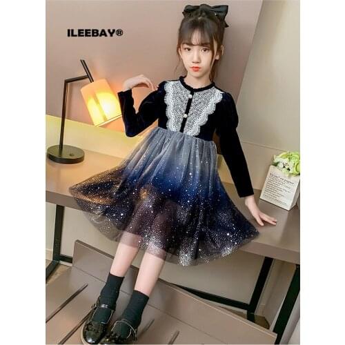 ILEEBAY Girls Dresses 2020 Girls Sequins Long sleeve Dresses Kids Elegant Princess Tutu Vestidos Children Summer Tulle Dress