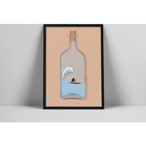 Blue Wave Surfer Poster, Abstract Surf Print, Contemporary Wall Art, Pink Beach House Decor, Modern Pink GIclee art print De