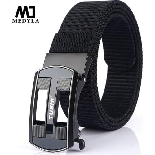 Medyla New Mens Belt Fashion Automatic Buckle Nylon Belt High Quality Jeans Toothless Youth Casual Canvas Belt Dropshipping