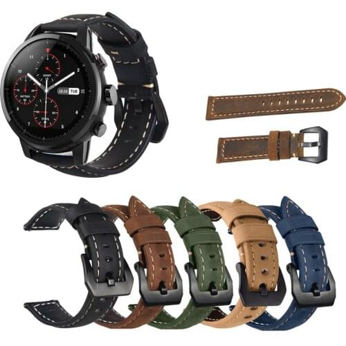 Leather Watch Band Strap for Huami Amazfit Stratos 2 2s 3 strap for Amazfit Pace GTR wristband strap 22mm