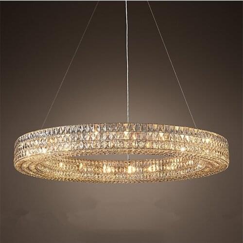 RH American Crystal Chandeliers Lights After Modern Hotel Living Room Restaurant Bedroom Round Silk Wire Crystal Pendant Lamps