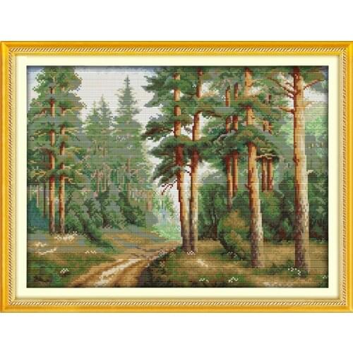 Needlework,DIY DMC Cross stitch,Sets For Embroidery kits, Pine Trees Woods Forest landscape Country Patterns Cross-Stitch kits