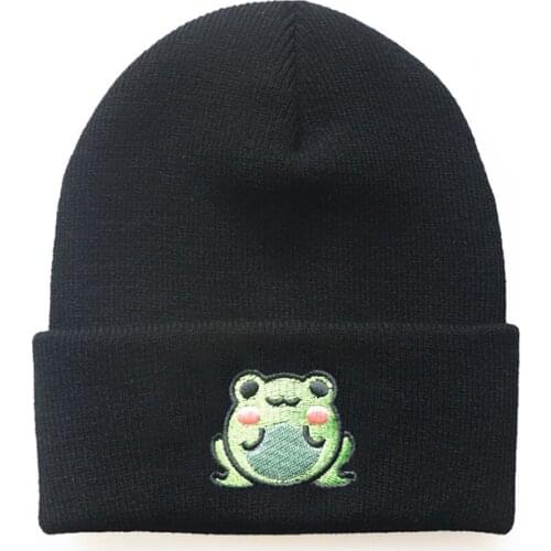 2021 New Cute Frog Hat Winter Warm Black White Pink Knitted Hat Embroidered Froggy Beanies For Men Women Fashion Hip Hop Caps