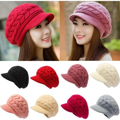 Solid Color Women Winter Hat Warm Beanies Fleece Inside Knitted Hats For Women Rabbit Fur Cap Autumn Winter Ladies Fashion Hat