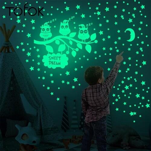 Tofok DIY Luminous Owl Branch Wall Sticker Living Room Bedroom Wall Decoration Window Ceiling Fluorescent Stickers Glow in Dark