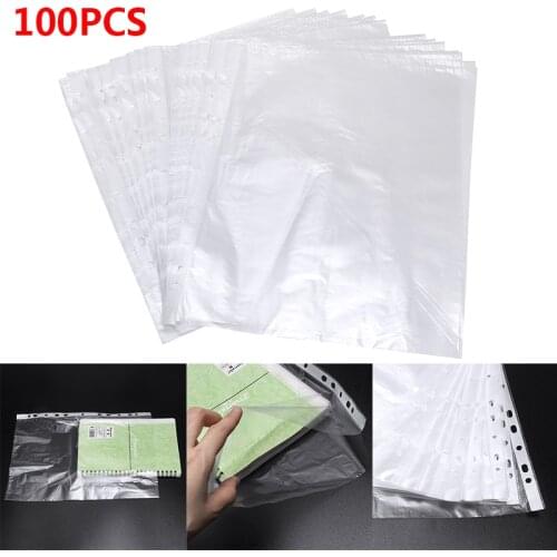 100Pcs A4 Clear File Fodler Folder Bags Plastic Transparent Punched Pocket Folders Filing Sleeves Document Sheet Folder Bag