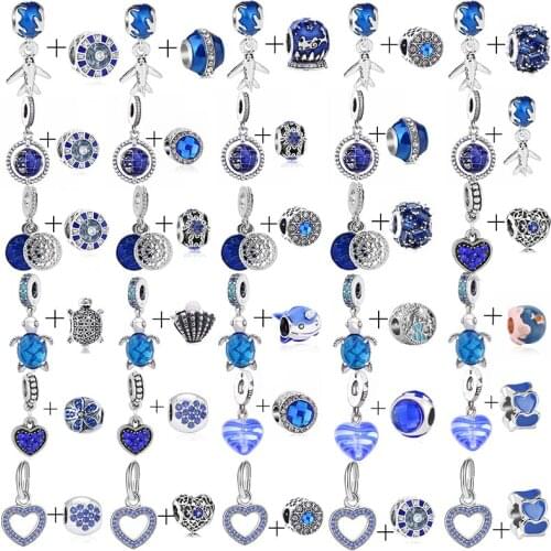 2Pcs/Lot Silver Plated Airplane Earth Charm Beads Pendant Fit Original DIY Charm Bracelets Necklaces For Women Jewelry Making