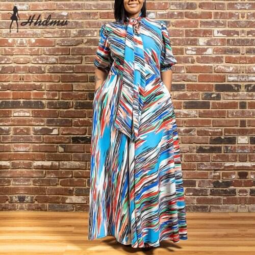 2020 New Plus Size Chiffon Holiday Elegant Sexy Free Fashion Bow Top Half Sleeve High Waist Women Ball Gown Maxi Dress