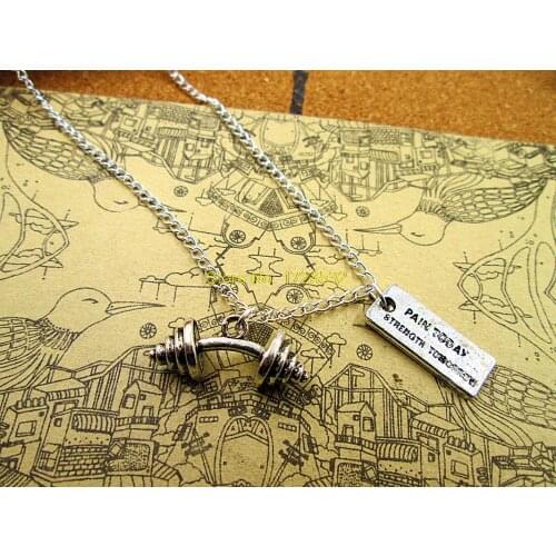3pcs/lot Fashion Hot Sale PAIN TODAY STRONG TOMORROW with kinds of dumbell,kettlebell and barbells charm pendant Necklace