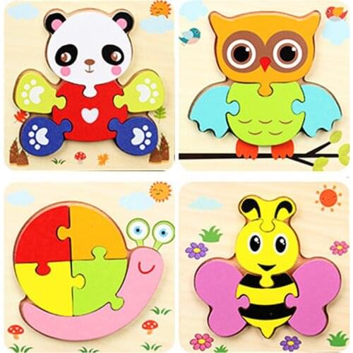 4pcs/set Quality Thicken 3D Puzzle Baby Wooden Toys Cartoon Animal Montessori Wooden Puzzle Toys For Children
