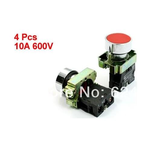 4 Pcs/Lot Red Sign SPST Momentary Push Button Switch 1 NC N/C 22mm 7/8" 10A 600V