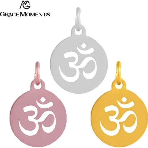 5pcs/lot Grace Moments Full Polish Stainless Steel Charm OM Charm Pendant with Split Ring Hot DIY Handmade Accessories