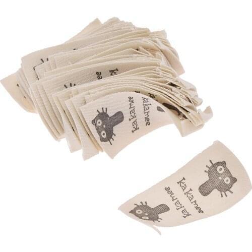 50pcs/lot Cartoon black cat print cotton labels hand made sew on garment cotton clothing tags craft DIY labels