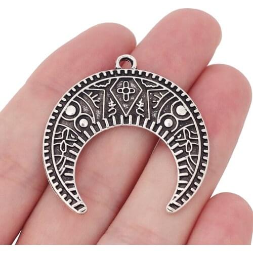 6 x Tibetan Silver Large Crescent Moon Double Horn Charms Pendants for Necklace Jewelry Making Findings 39x38mm