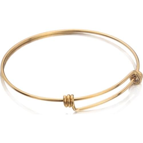 5pcs/lot Gold Stainless Steel DIY Charm Bangle 65mm Jewelry Finding Expandable Adjustable Wire Bangles Bracelet Wholesale