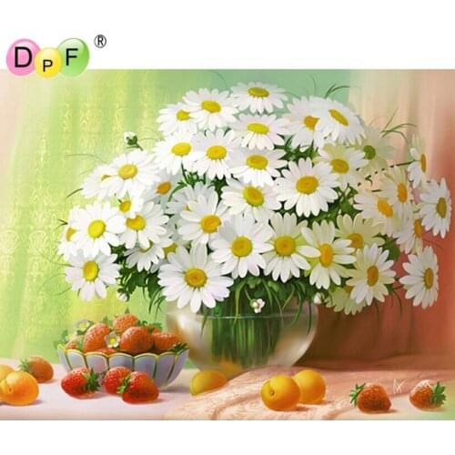 DPF DIY Diamond Painting Cross Stitch full square White Daisies Crystal Diamond Embroidery Mosaic pattern Flower Home Decor