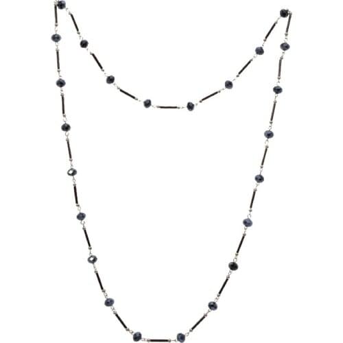 Elegant Style Long Chain Glass Beaded Strand Blue Crystal Necklace for Women Fashion Jewelry