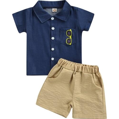 FOCUSNORM 1-6Y Kids Baby Boy Clothes Sets Short Sleeve Single Breasted Shirt Tops Shorts Bottom 2PCS