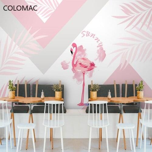 Colomac Custom Nordic Style Beauty Salon Decor Wallpaper Flamingo Clothing Store Background Mural Bedroom Stickers Drop Shopping
