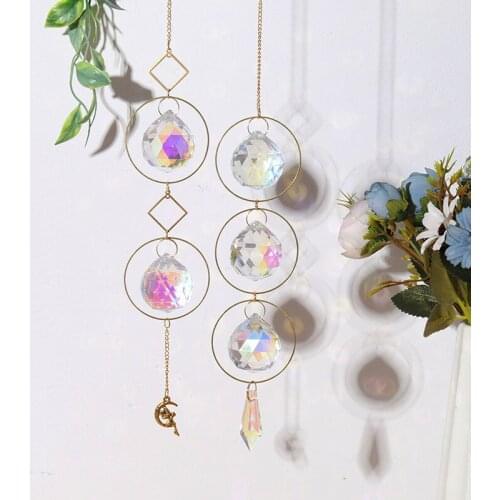 Crystal Wind Chime Pendant Hoop Moon Sun Rainbow Hanging Drop for Garden Decoration Outdoor DIY Wedding Curtain Chandelier