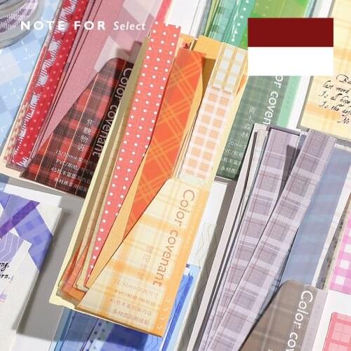 JIANWU 45 Pcs Color Covenant Series Sticker Pack Polka Dot Checkered Pattern Collage Decorative Strip Stickers School Supplies