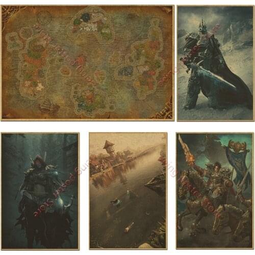 World Of Warcraft Map Game Poster Kraft Paper painting Wall Art home decor WOW Posters World Map Wallpaper Living Room Decor