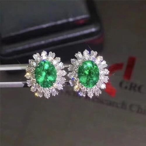 Classic Genuine Emerald Earrings 4mm *5mm Natural SI Grade Emerald Stud Earrings Solid 925 Silver Emerald Earring for Wedding