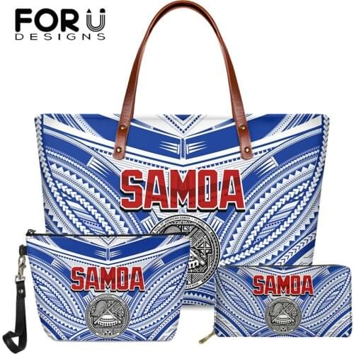 FORUDESIGNS Women Handbag 3pcs Set American Samoa Designs Prints Female Fashion Shoulder Sac Elegant Ladies Pu Purse Bolsa Femme