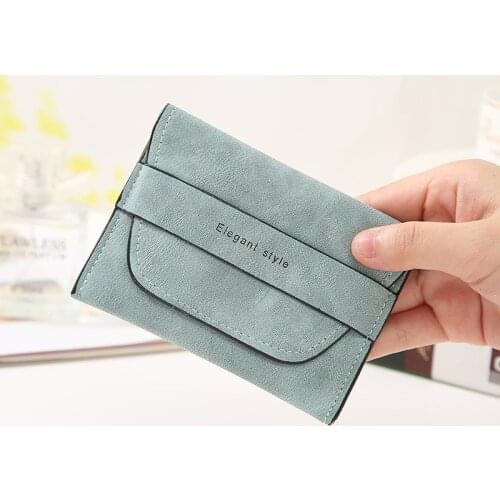 2021 Frosted Retro Card Holder Leather Short Ladies Hand Credit Card Holder Fashion Simple Snap Female Card Wallet Coin Purse