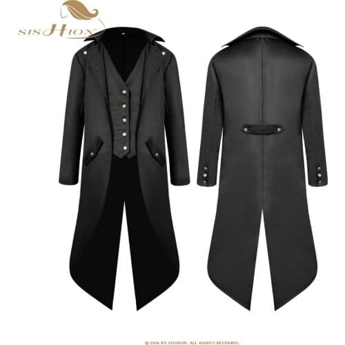 SISHION Men Medieval Victorian Costume Tuxedo Gentlema Tailcoat Gothic Steampunk Trench VD1983 Vintage Frock Outfit Coat for Men