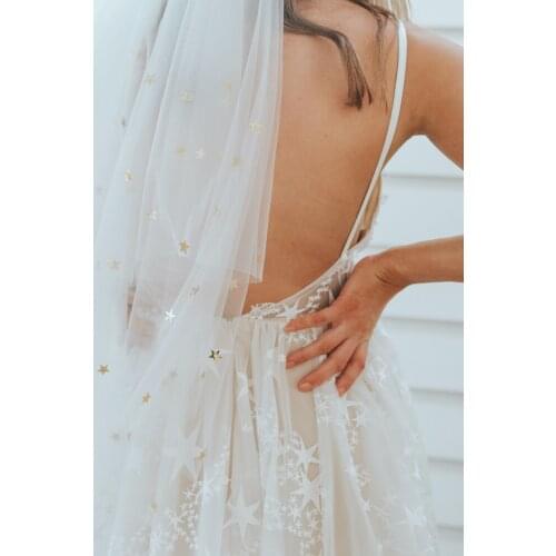 Beautiful Ivory White Stars Embroidered Mesh Lace Fabric Tulle Fabric For Dress,Wedding Backdrop, Tutu, Tent, Garment 145CM Wide