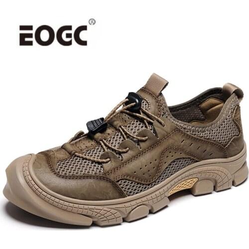 Fashion Sneakers Leather With Mesh Shoes Men Plus Size Casual Shoes Flats Outdoor Shoes Walking Zapatos