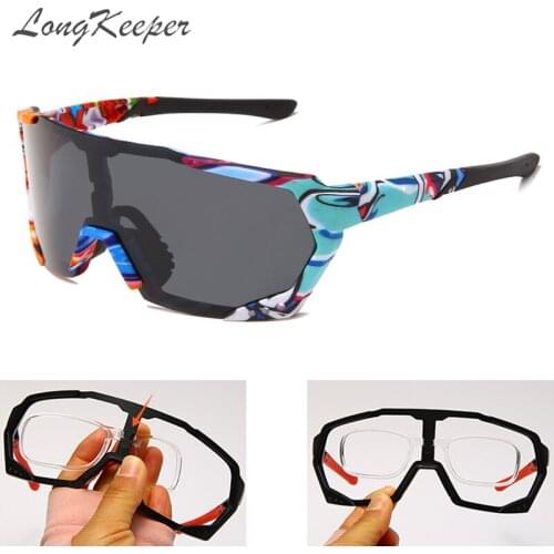 LongKeeper Floral Mirrored Polarized Sunglasses Men Myopia Glasses Cover Male Oversized Driving Goggles Oculos De Sol