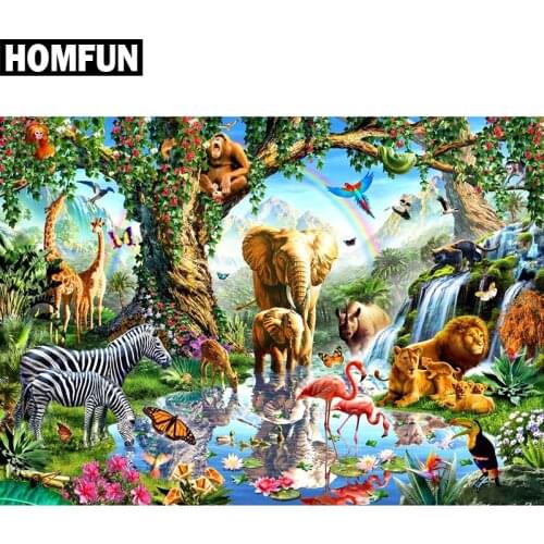 HOMFUN Full Square/Round Drill 5D DIY Diamond Painting "zoo Animal family" 3D Embroidery Cross Stitch 5D Rhinestone Decor