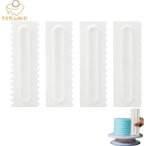 Set of 2 Plastic Cake Comb Buttercream Icing Smoother Cake Decorating Tool Icing Cake Scraper For Side Pastry Tools 0044