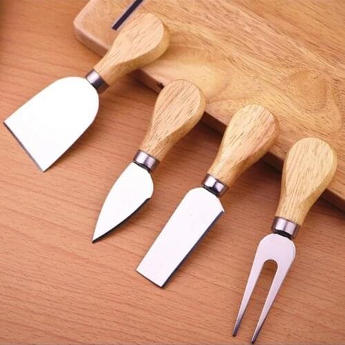 4pcs Cheese Knives Spreader Scraper Slicer Stainless steel Cheese Cutter Set Wood Handles Jam Butter Knife Slicer Fork Tool