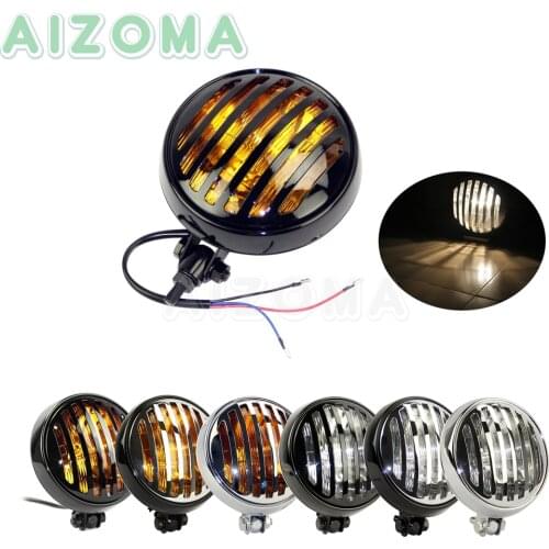 Universal 5.75'' inch Motorcycle Grill Cover Headlight For Harley Cafe Racer Scrambler Custom 12v/60w PAR46 Sealed Beam Headlamp