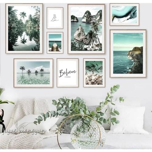 Wall Art Scandinavian Nature Landscape Poster Nordic Style Mountain Lake Beach Scenery Canvas Painting Print Living Room Decor